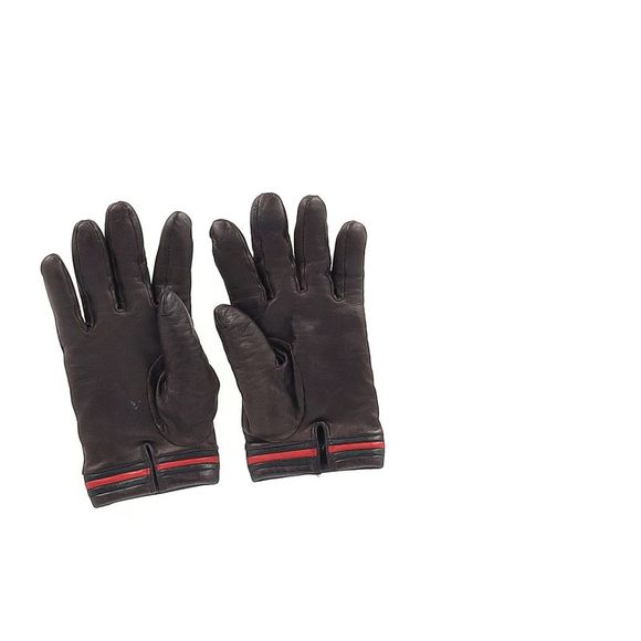 Gucci Web Winter Gloves in Brown Leather - Picture 5 of 6